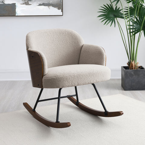 Carolyn Boucle Upholstered Mid Back Rocking Chair BeigeBeige
