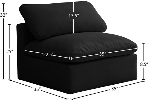 Lips Black Velvet Standard Comfort Modular Armless Chair Armless