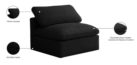 Lips Black Velvet Standard Comfort Modular Armless Chair Armless