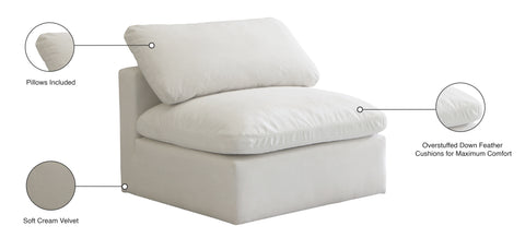 Lips Cream Velvet Standard Comfort Modular Armless Chair Armless