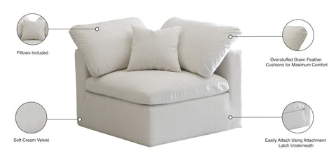 Lips Cream Velvet Standard Comfort Modular Corner Chair Corner