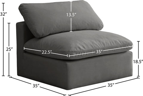 Lips Grey Velvet Standard Comfort Modular Armless Chair Armless