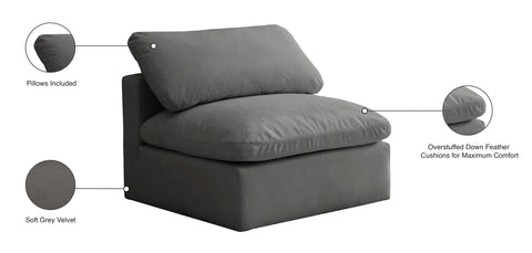 Lips Grey Velvet Standard Comfort Modular Armless Chair Armless