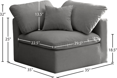 Lips Grey Velvet Standard Comfort Modular Corner Chair Corner