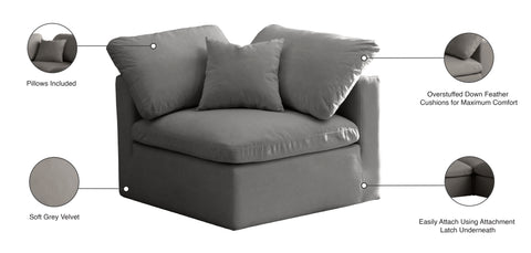 Lips Grey Velvet Standard Comfort Modular Corner Chair Corner