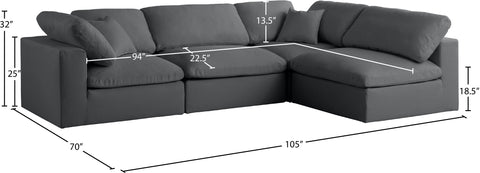 Lips Grey Velvet Standard Comfort Modular Sectional Sec4B