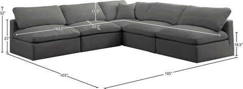 Lips Grey Velvet Standard Comfort Modular Sectional Sec5B