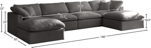 Lips Grey Velvet Standard Comfort Modular Sectional Sec6B