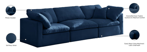 Selene 105" Navy Velvet Upholstered Standard Comfort Sofa, 3-Piece