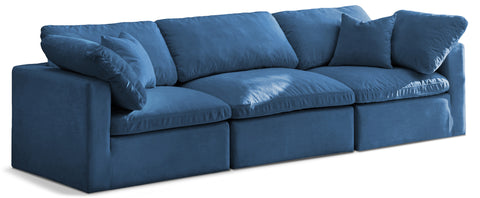 Selene 105" Navy Velvet Upholstered Standard Comfort Sofa, 3-Piece