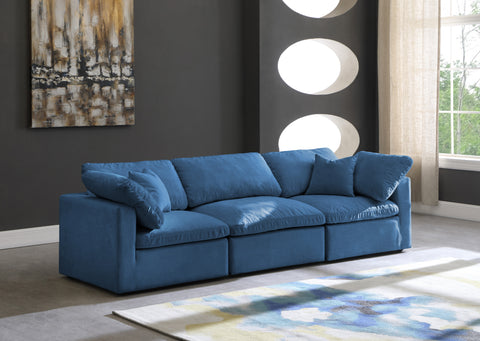 Selene 105" Navy Velvet Upholstered Standard Comfort Sofa, 3-Piece