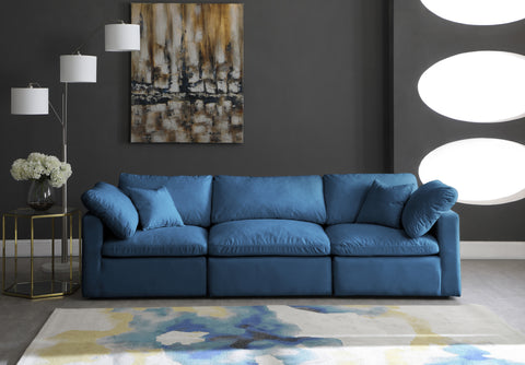 Selene 105" Navy Velvet Upholstered Standard Comfort Sofa, 3-Piece