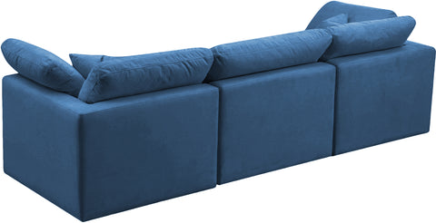 Selene 105" Navy Velvet Upholstered Standard Comfort Sofa, 3-Piece