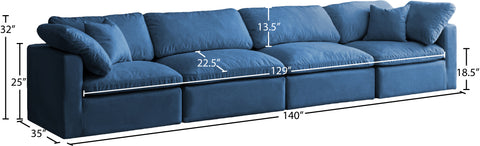 Selene 140" Navy Velvet Upholstered Standard Comfort Sofa, 4-Piece