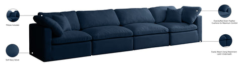 Selene 140" Navy Velvet Upholstered Standard Comfort Sofa, 4-Piece