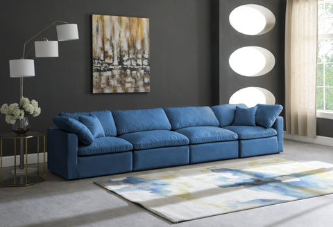 Selene 140" Navy Velvet Upholstered Standard Comfort Sofa, 4-Piece