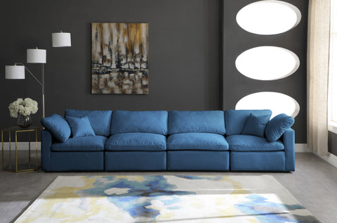 Selene 140" Navy Velvet Upholstered Standard Comfort Sofa, 4-Piece