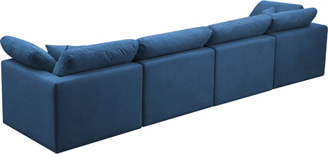 Selene 140" Navy Velvet Upholstered Standard Comfort Sofa, 4-Piece
