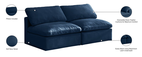 Selene 70" Navy Velvet Upholstered Standard Comfort Armless Loveseat, 2-Piece