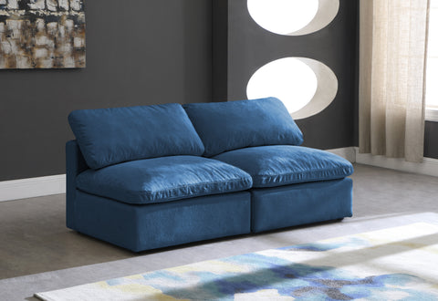 Selene 70" Navy Velvet Upholstered Standard Comfort Armless Loveseat, 2-Piece