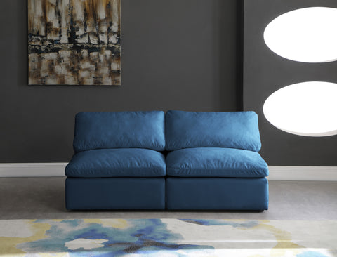 Selene 70" Navy Velvet Upholstered Standard Comfort Armless Loveseat, 2-Piece