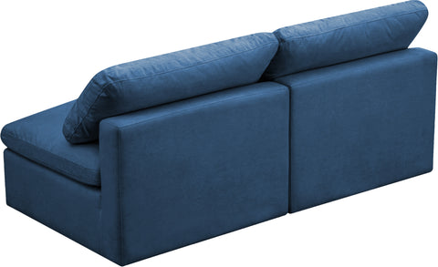 Selene 70" Navy Velvet Upholstered Standard Comfort Armless Loveseat, 2-Piece