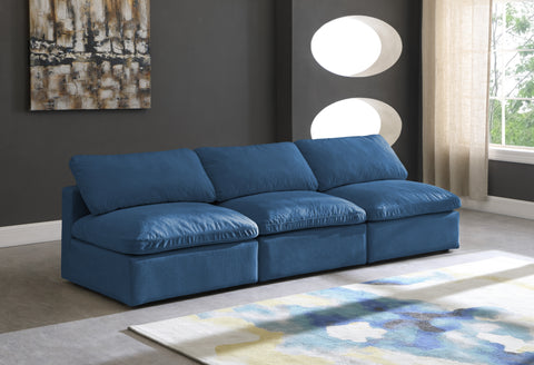 Selene 105" Navy Velvet Upholstered Standard Comfort Armless Sofa, 3-Piece
