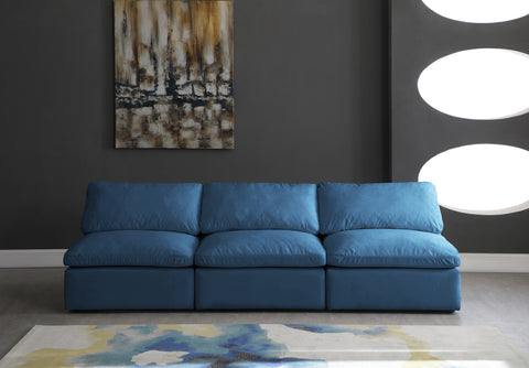 Selene 105" Navy Velvet Upholstered Standard Comfort Armless Sofa, 3-Piece