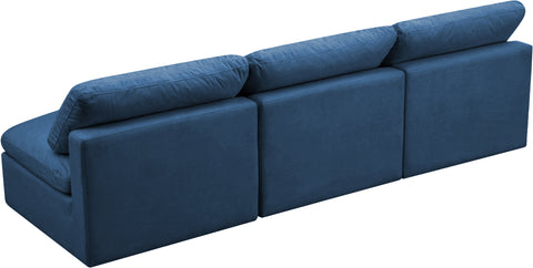 Selene 105" Navy Velvet Upholstered Standard Comfort Armless Sofa, 3-Piece