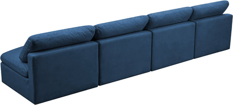 Selene 140" Navy Velvet Upholstered Standard Comfort Armless Sofa, 4-Piece