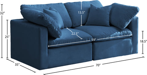 Selene 70" Navy Velvet Upholstered Standard Comfort Loveseat, 2-Piece