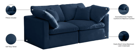 Selene 70" Navy Velvet Upholstered Standard Comfort Loveseat, 2-Piece