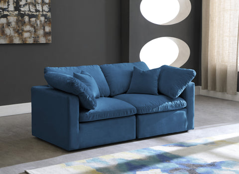 Selene 70" Navy Velvet Upholstered Standard Comfort Loveseat, 2-Piece