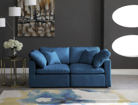 Selene 70" Navy Velvet Upholstered Standard Comfort Loveseat, 2-Piece