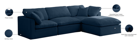 Selene 105" Navy Velvet Upholstered Standard Comfort Sectional, 4-Piece