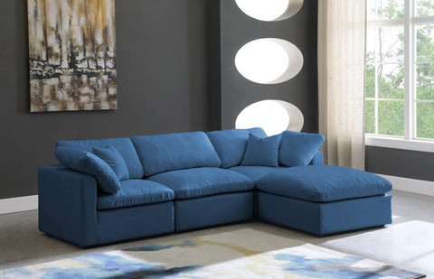 Selene 105" Navy Velvet Upholstered Standard Comfort Sectional, 4-Piece