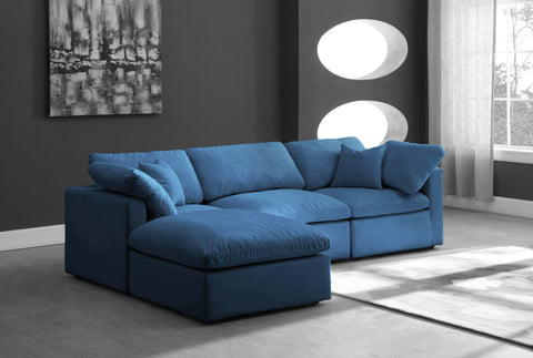 Selene 105" Navy Velvet Upholstered Standard Comfort Sectional, 4-Piece