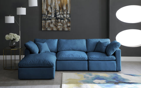 Selene 105" Navy Velvet Upholstered Standard Comfort Sectional, 4-Piece