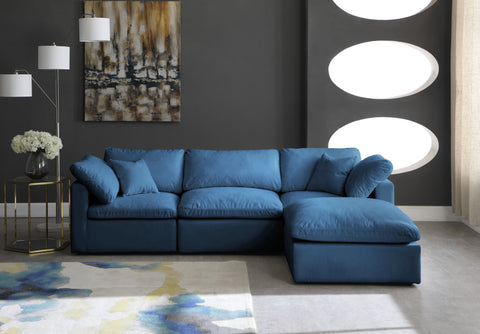 Selene 105" Navy Velvet Upholstered Standard Comfort Sectional, 4-Piece