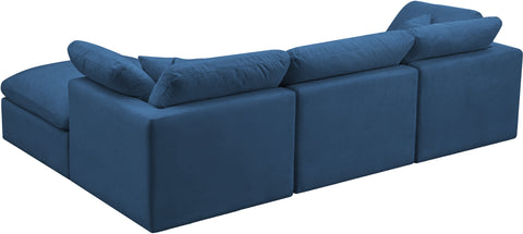 Selene 105" Navy Velvet Upholstered Standard Comfort Sectional, 4-Piece
