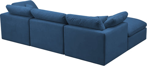 Selene 105" Navy Velvet Upholstered Standard Comfort Sectional, 4-Piece