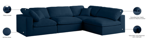 Selene 105" Navy Velvet Upholstered Standard Comfort Sectional, 4-Piece (Style 2)