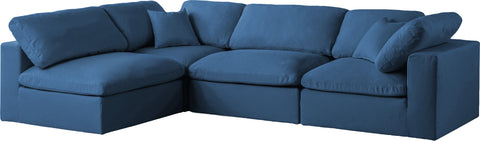 Selene 105" Navy Velvet Upholstered Standard Comfort Sectional, 4-Piece (Style 2)