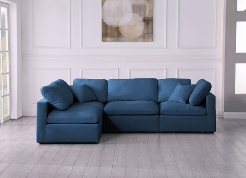 Selene 105" Navy Velvet Upholstered Standard Comfort Sectional, 4-Piece (Style 2)