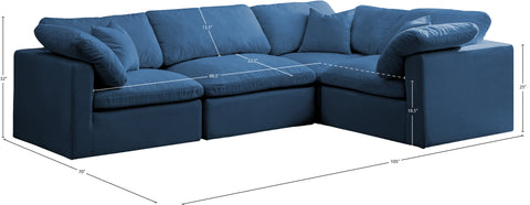 Selene 119" Navy Velvet Upholstered Standard Comfort Sectional, 4-Piece