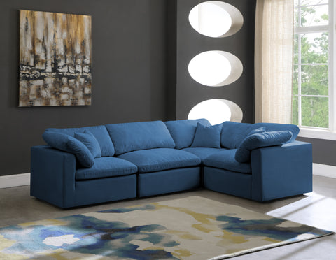 Selene 119" Navy Velvet Upholstered Standard Comfort Sectional, 4-Piece