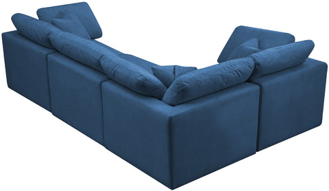 Selene 119" Navy Velvet Upholstered Standard Comfort Sectional, 4-Piece