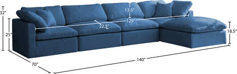 Selene 140" Navy Velvet Upholstered Standard Comfort Sectional, 5-Piece