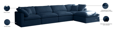Selene 140" Navy Velvet Upholstered Standard Comfort Sectional, 5-Piece