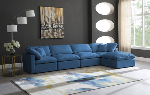 Selene 140" Navy Velvet Upholstered Standard Comfort Sectional, 5-Piece